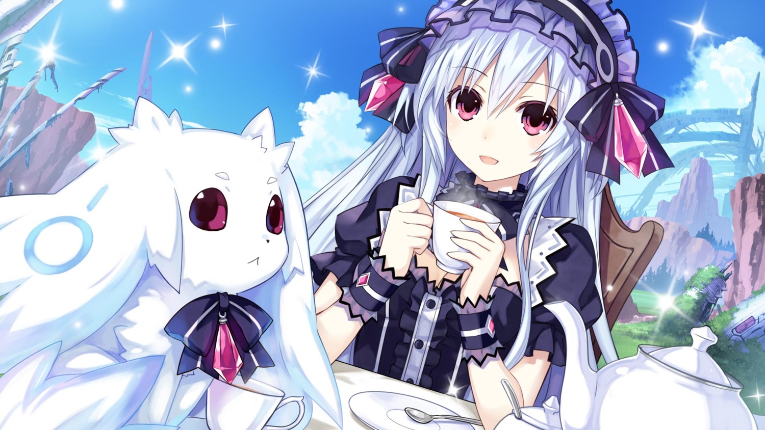 cleavage, dress, fairy_fencer_f, game_cg, gothic_lolita, lolita_fashion, tiara_(fairy_fencer_f), tsunako