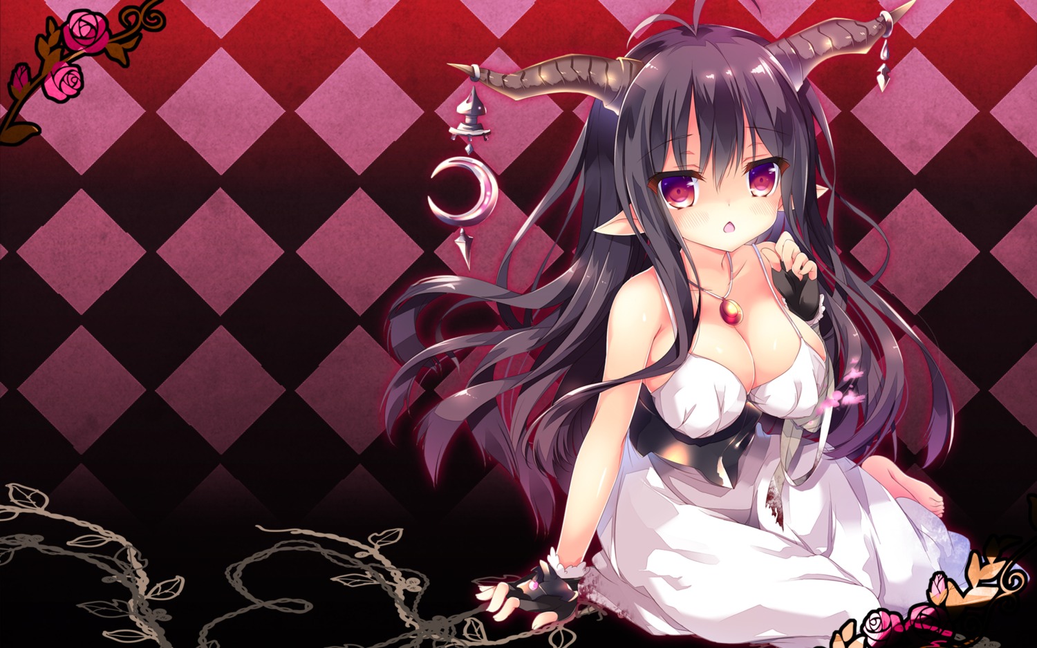 cleavage, danua, dress, granblue_fantasy, horns, natsuki_yuu, pointy_ears, wallpaper