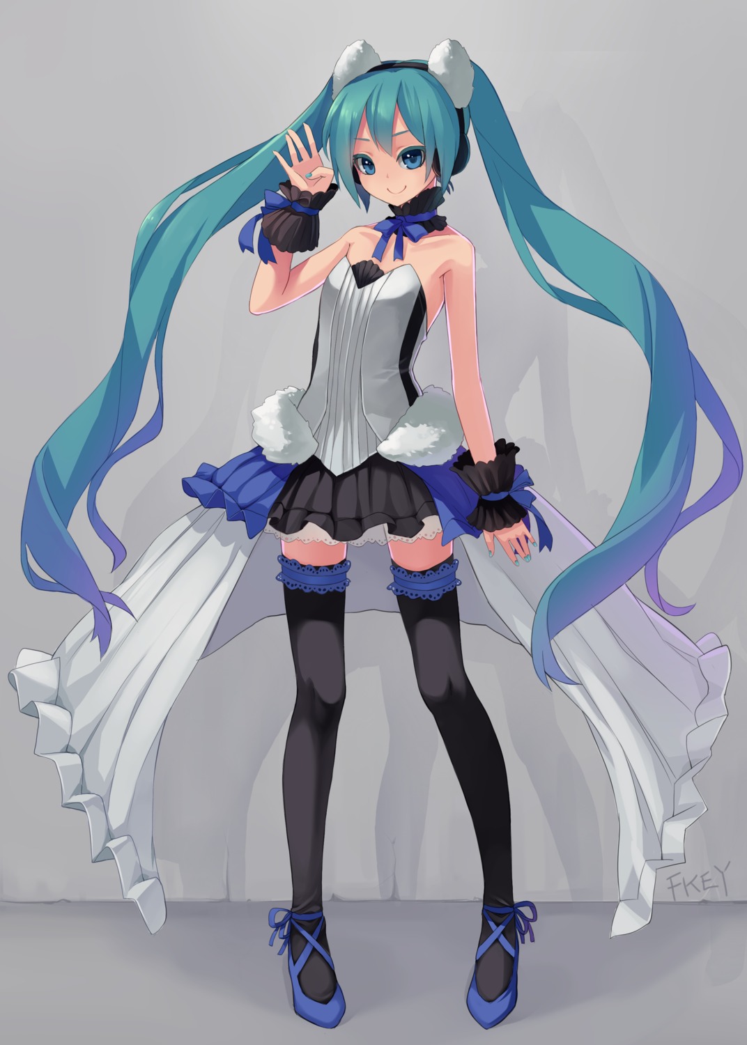 7th_dragon, 7th_dragon_2020, hatsune_miku, headphones, no_bra, see_through, thighhighs, vocaloid