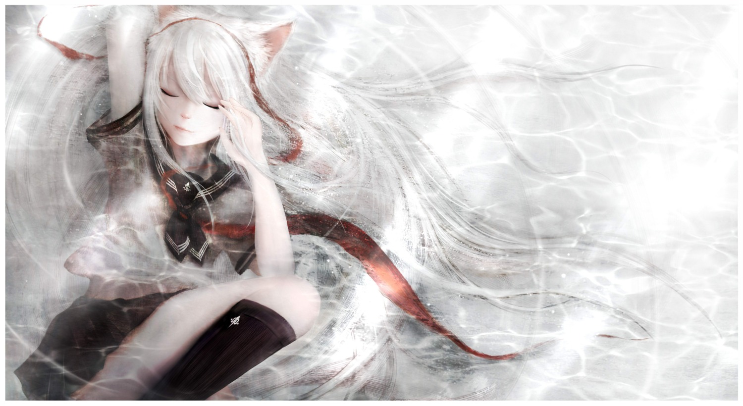 animal_ears, bakemonogatari, hanekawa_tsubasa, monogatari_(series), nekomimi, seifuku, wet, wet_clothes