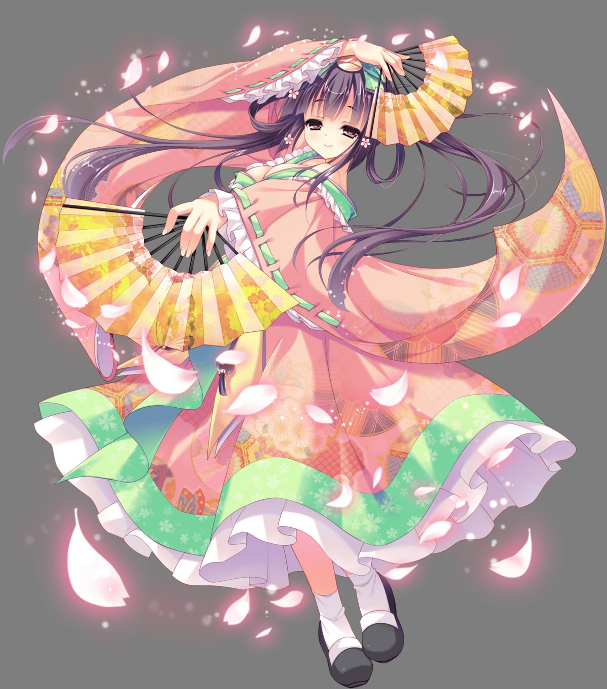 asian_clothes, cleavage, love_love_princess, no_bra, pajamas_ex, transparent_png, tsukimori_mio_erland, wori