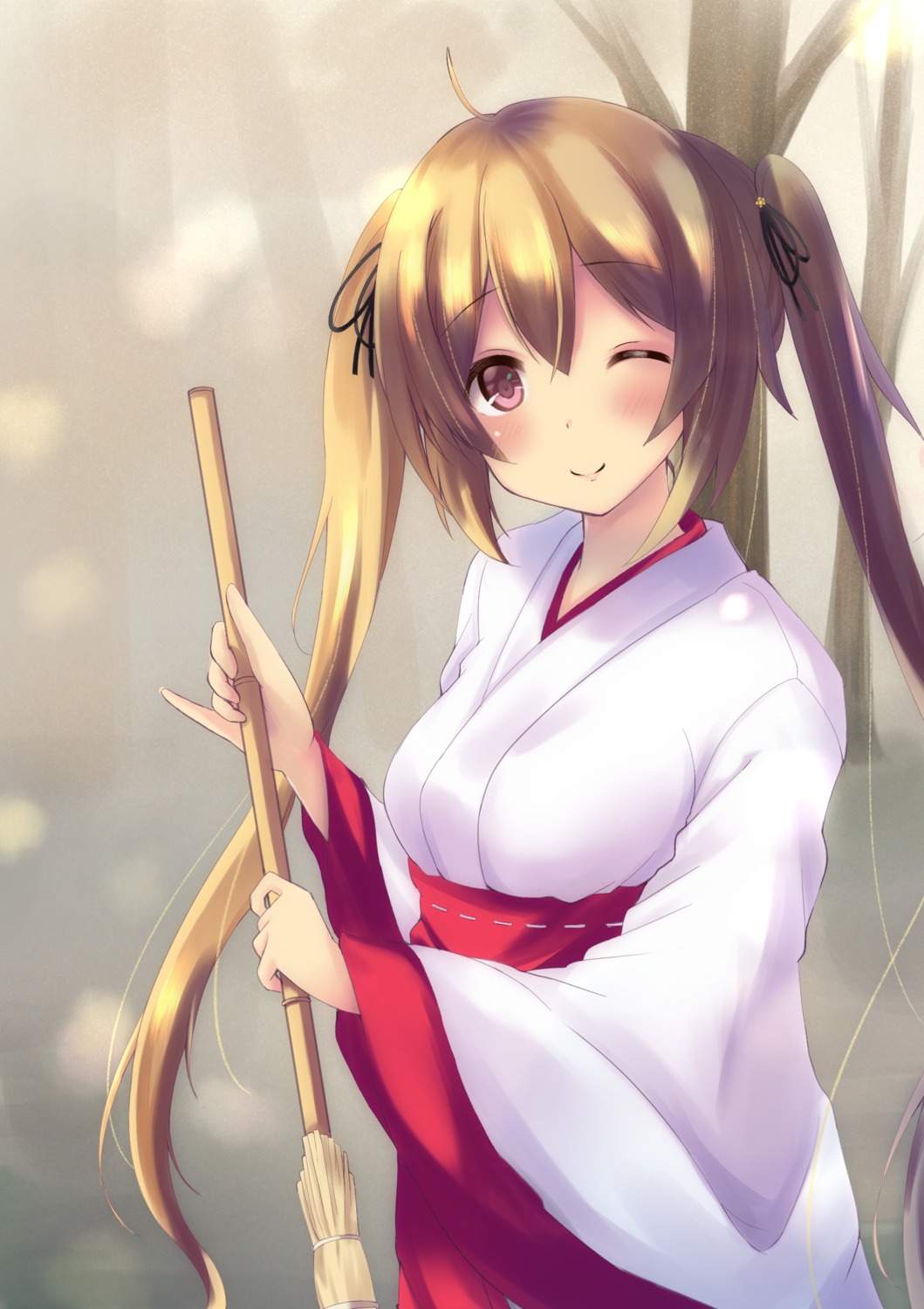 japanese_clothes, kantai_collection, miko, murasame_(kancolle), purunyara