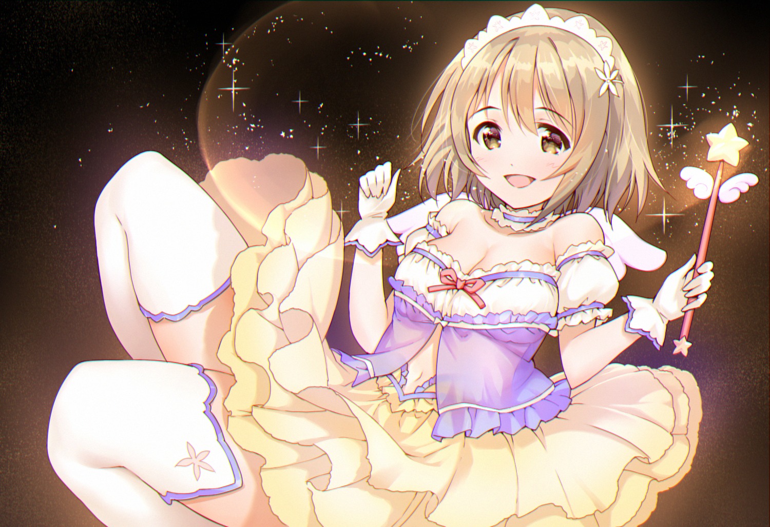 cleavage, dress, mimura_kanako, see_through, takahata_yuki, the_idolm@ster, the_idolm@ster_cinderella_girls, thighhighs, weapon