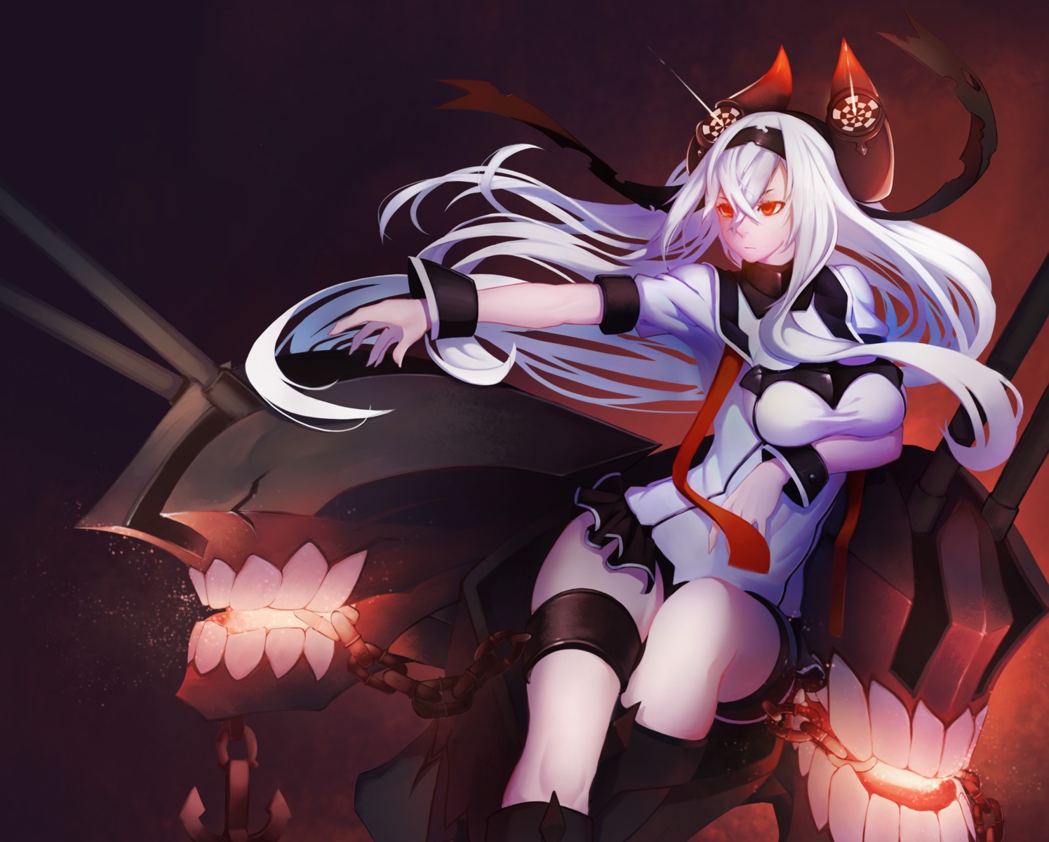 air_defense_hime_(kancolle), breast_hold, gallant99770, garter, horns, kantai_collection