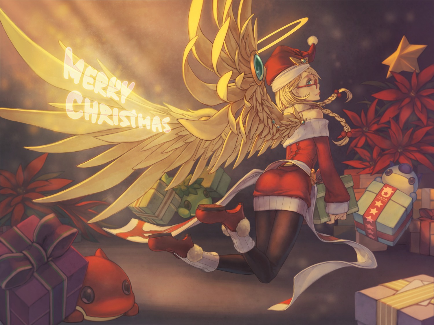 ass, christmas, dress, heels, megane, pantyhose, rotix, wallpaper
