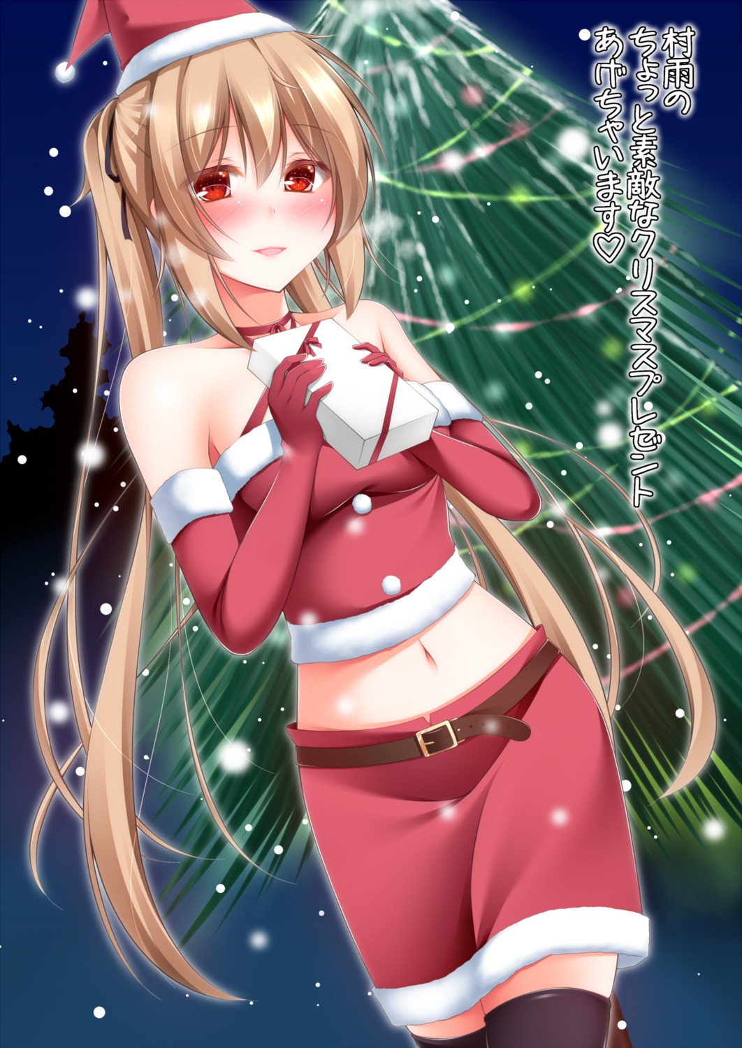 christmas, kantai_collection, murasame_(kancolle), narukami_ginryuu, thighhighs