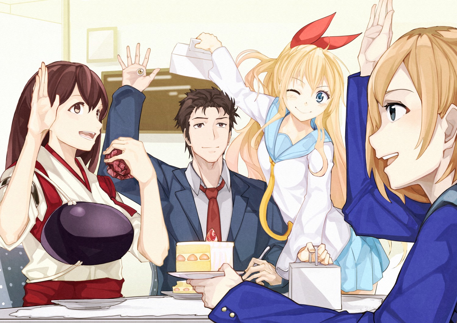 akagi_(kancolle), crossover, izumi_shinichi, kanmiya_shinobu, kantai_collection, kirisaki_chitoge, kiseijuu, miyamori_aoi
