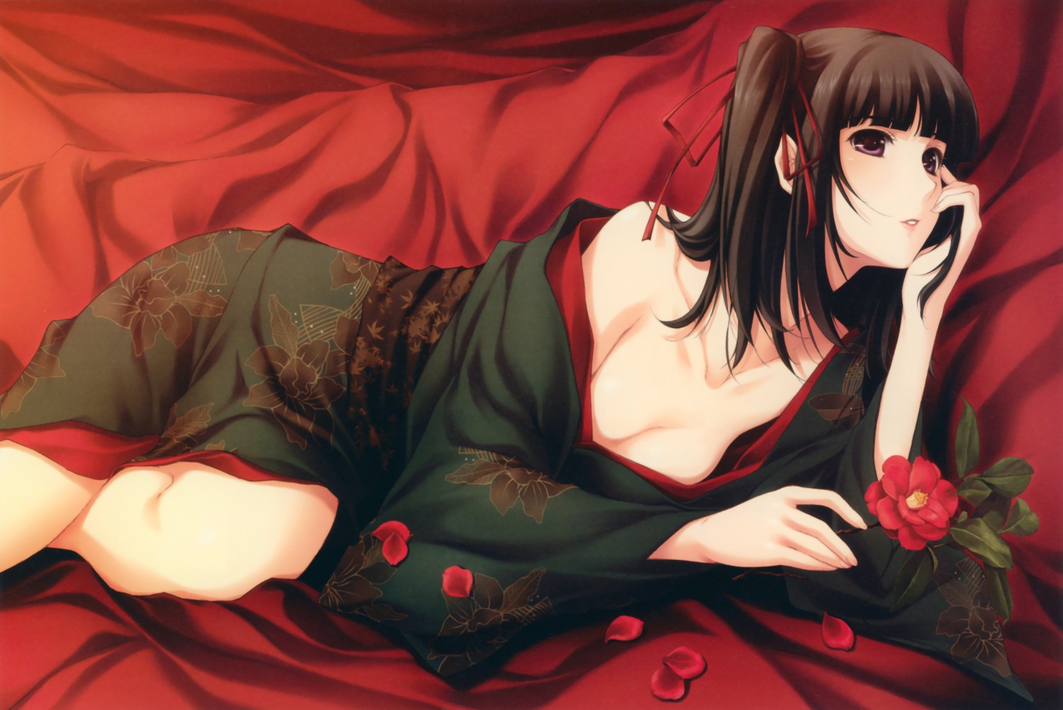 16-bit_color, cleavage, kimono, nagomibako, no_bra, open_shirt, rin_(innocent_grey), sugina_miki