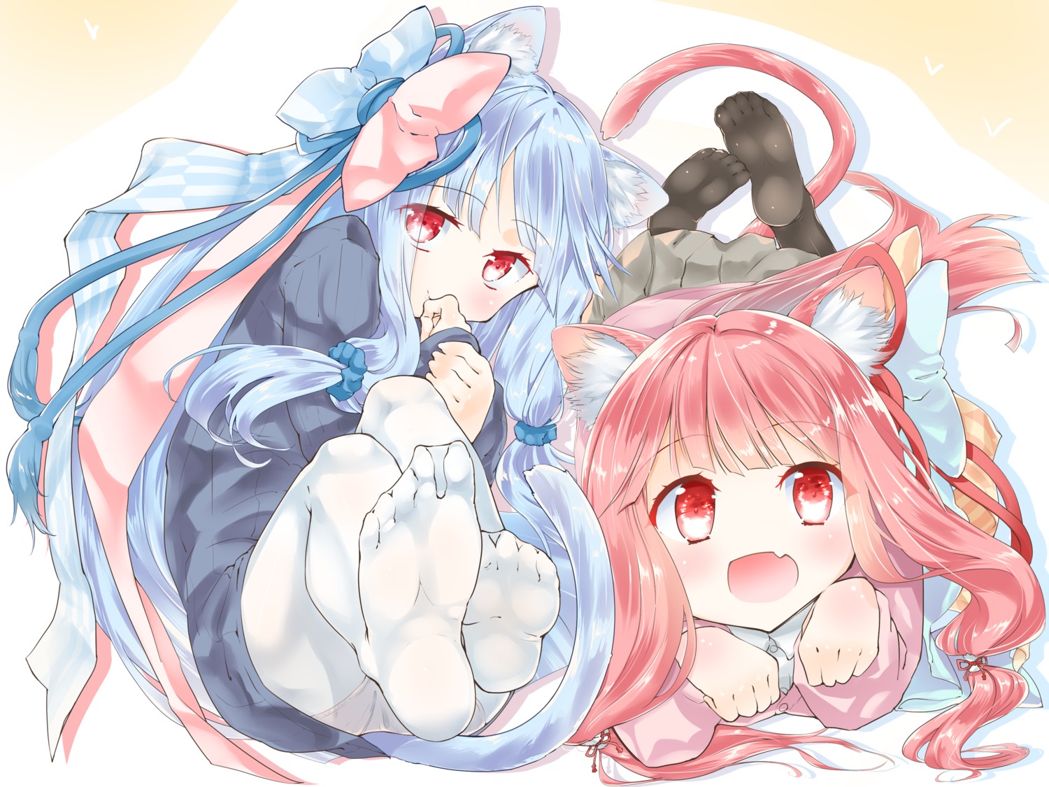 animal_ears, feet, nekomimi, pantsu, pantyhose, shirasagi_rokuwa, sweater, tail