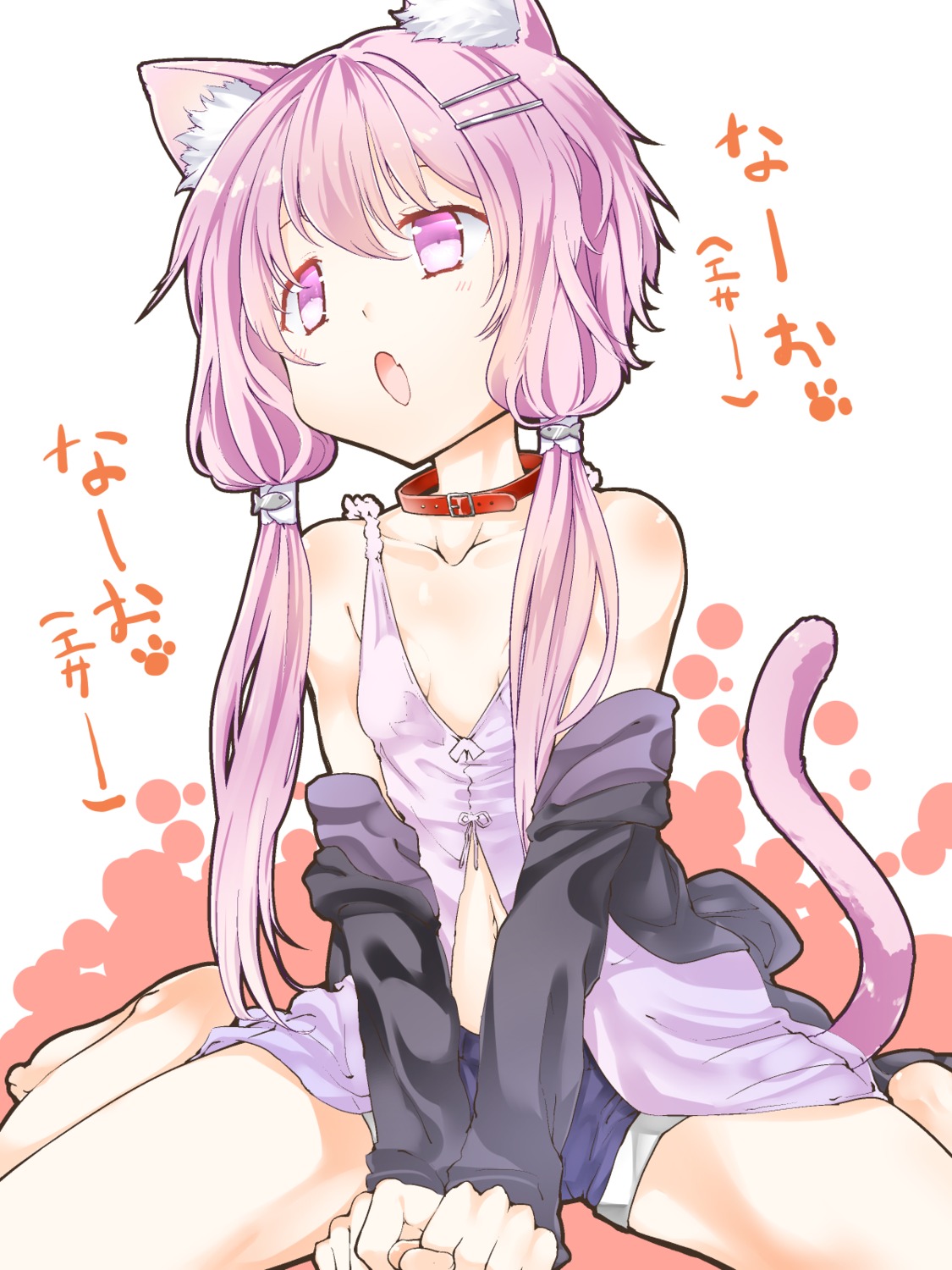 animal_ears, cleavage, lingerie, nekomimi, open_shirt, shirasagi_rokuwa, tail, vocaloid