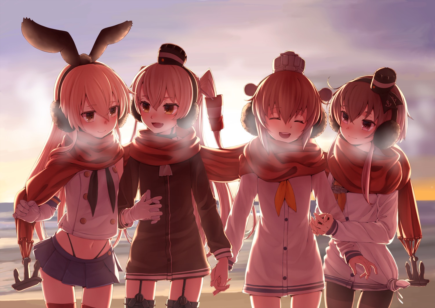 amatsukaze_(kancolle), kantai_collection, mocha_(snowflake), pantyhose, seifuku, shimakaze_(kancolle), stockings, thighhighs, thong, tokitsukaze_(kancolle), yukikaze_(kancolle)