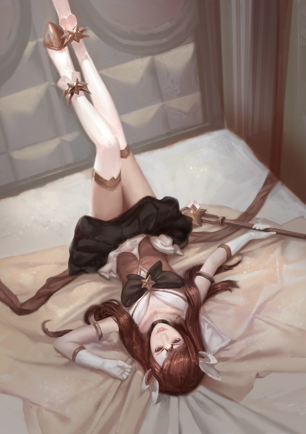 league_of_legends, luxanna_crownguard, rabbit_(tukenitian), seifuku, thighhighs, weapon