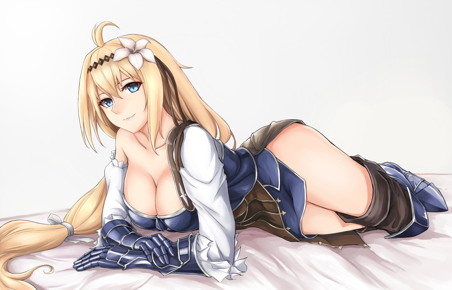 armor, cleavage, granblue_fantasy, jeanne_d'arc, jeanne_d'arc_(granblue_fantasy), terry_(artist), thighhighs