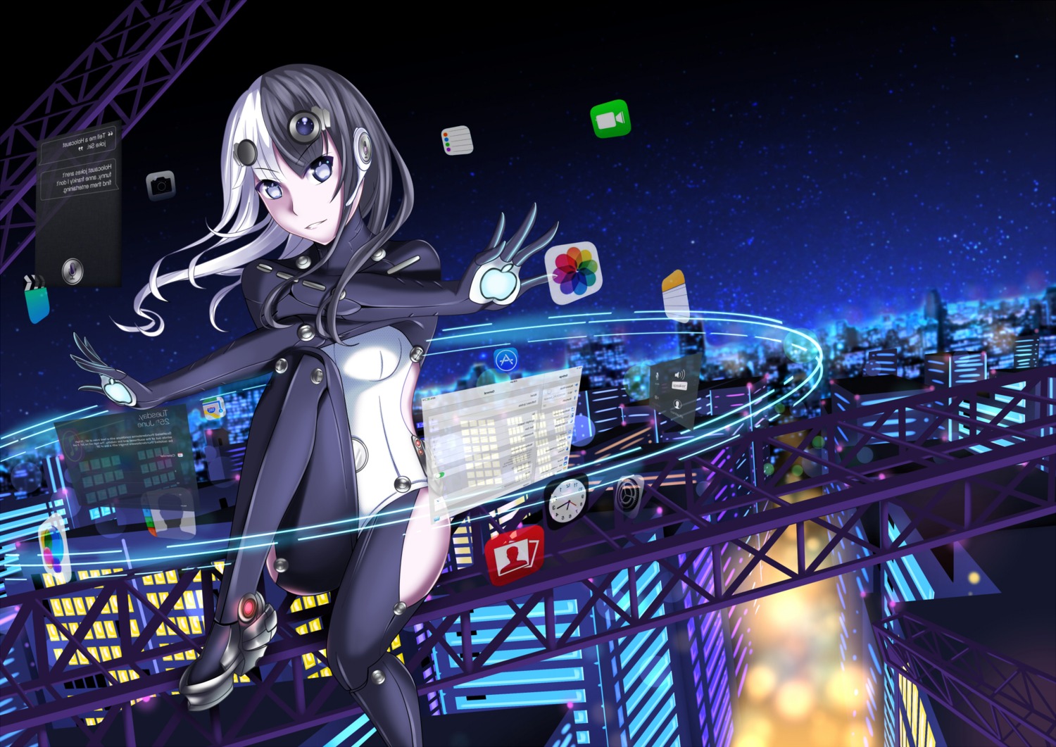 apple, bodysuit, heels, iphone, jpeg_artifacts, mecha_musume, zaregotodukainodesi