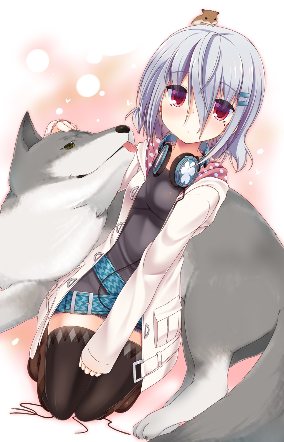 headphones, open_shirt, shirasu_youichi, thighhighs
