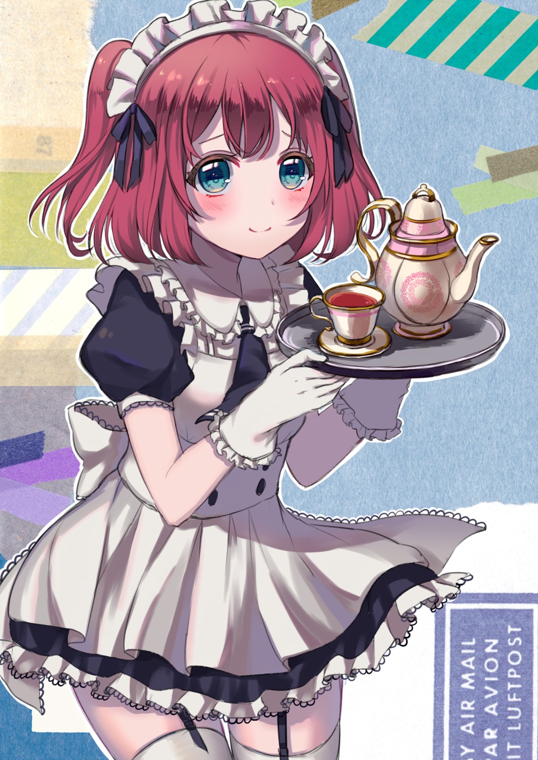 fuyuzima, kurosawa_ruby, love_live!_(series), love_live!_sunshine!!, maid, stockings, thighhighs, waitress