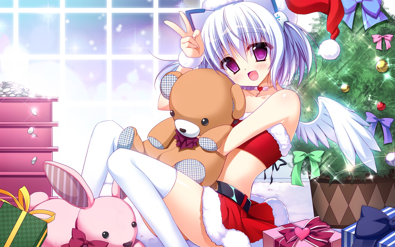 1000-chan, christmas, nanaca_mai, oizumi, thighhighs, wallpaper, wings