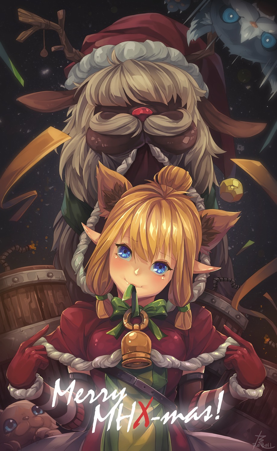 animal_ears, christmas, monster_hunter, monster_hunter_x, nekojo, pointy_ears, rebe11