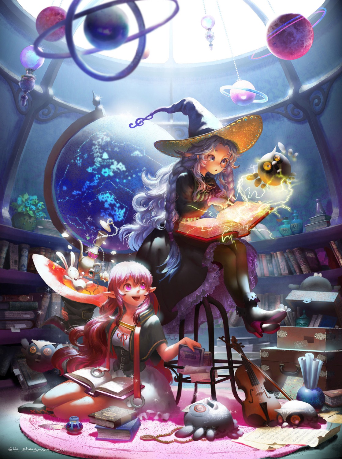 dress, heels, lost_elle, megane, pantyhose, pointy_ears, witch