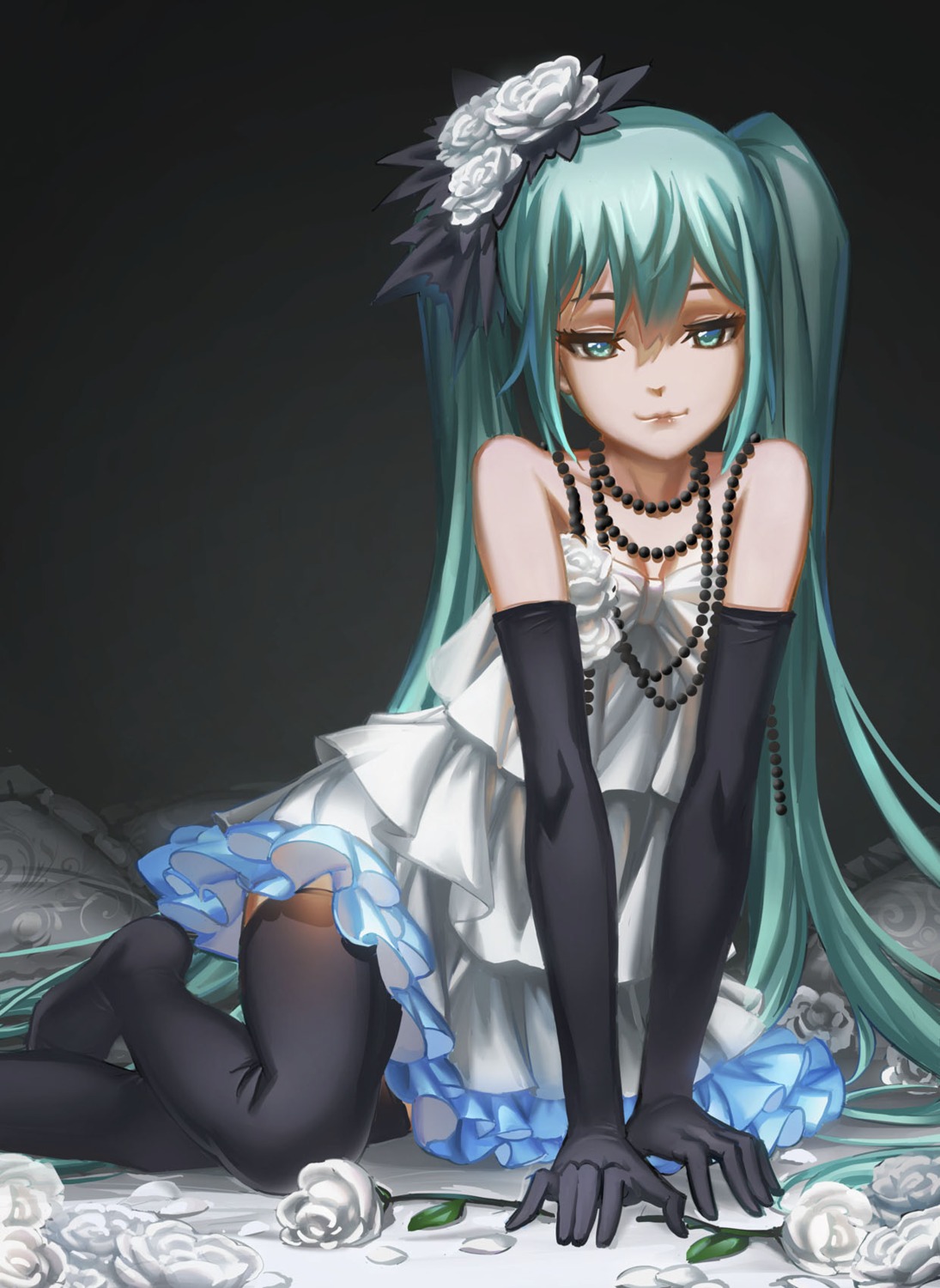 dress, hatsune_miku, streamingsun, thighhighs, vocaloid