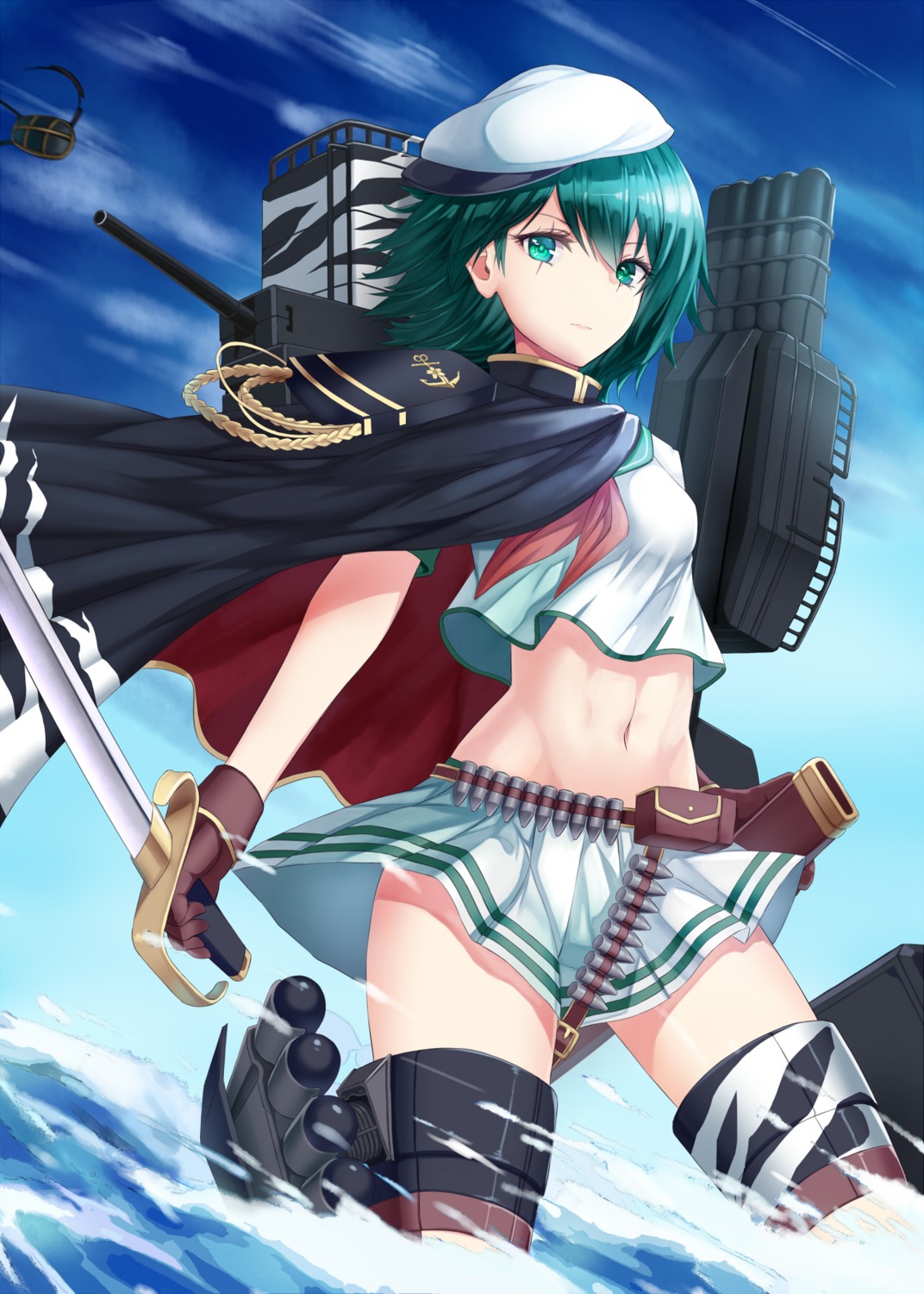 kantai_collection, kiso_(kancolle), mizuya_nao, seifuku, sword, wet