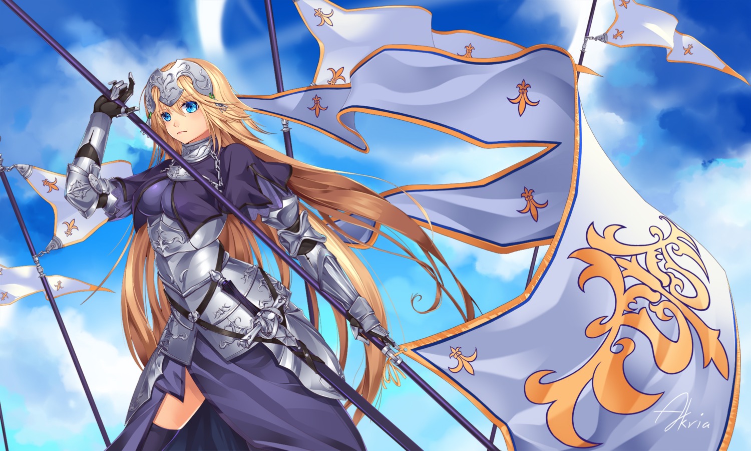 akira_(artist), armor, dress, fate/apocrypha, fate/stay_night, jeanne_d'arc, jeanne_d'arc_(fate), sword, thighhighs, weapon