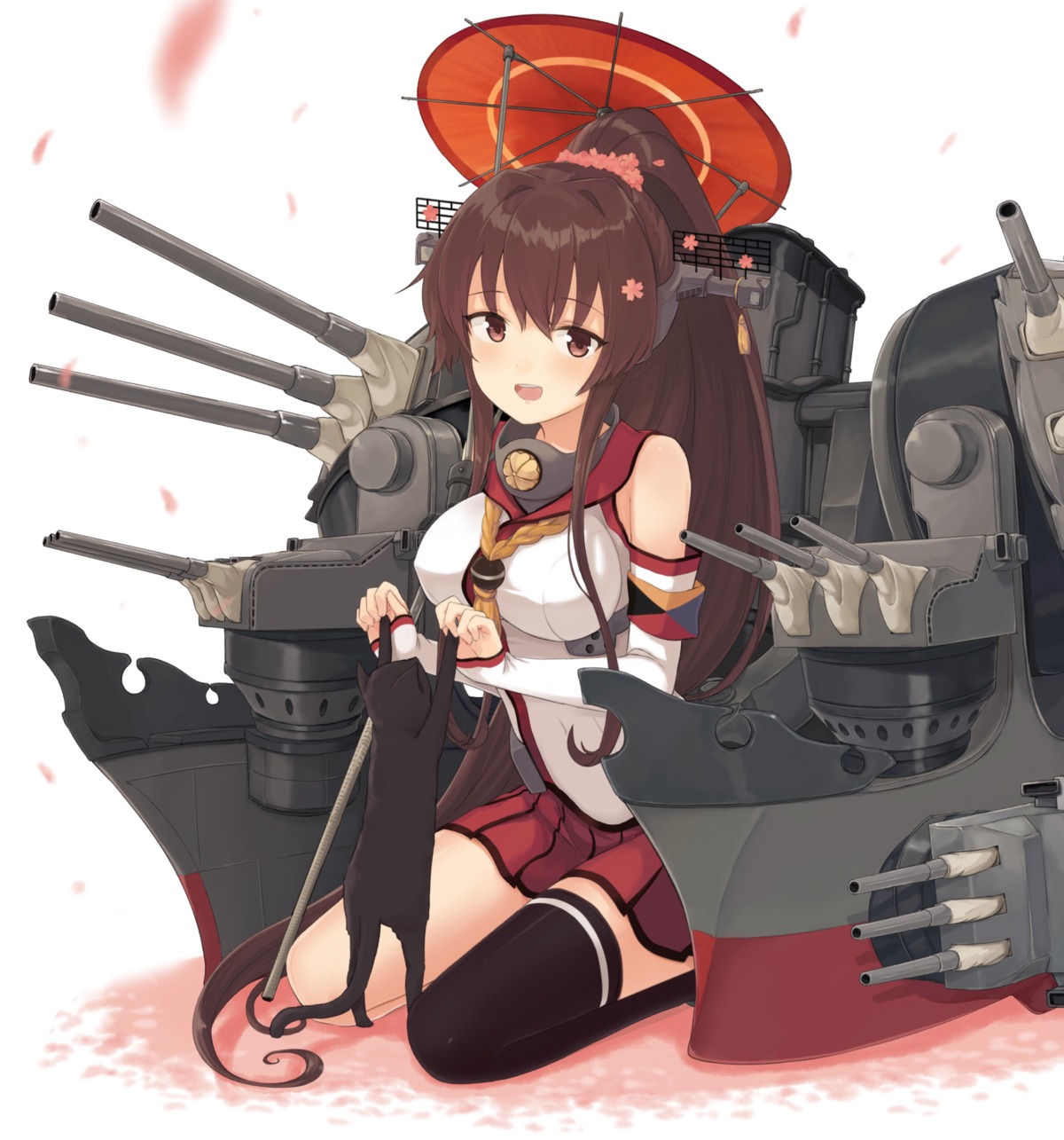 engiyoshi, kantai_collection, neko, thighhighs, umbrella, yamato_(kancolle)