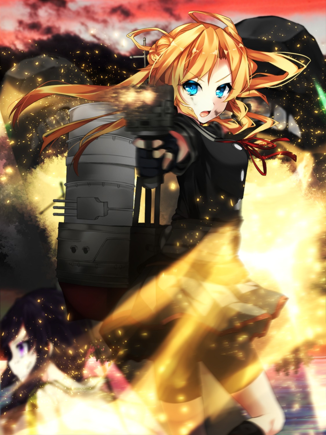 abukuma_(kancolle), bike_shorts, kantai_collection, kitakami_(kancolle), miyakura_shiiha, seifuku, weapon