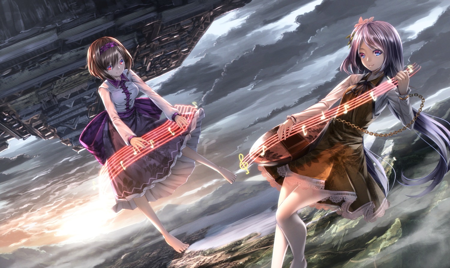 dress, ryosios, touhou, tsukumo_benben, tsukumo_yatsuhashi