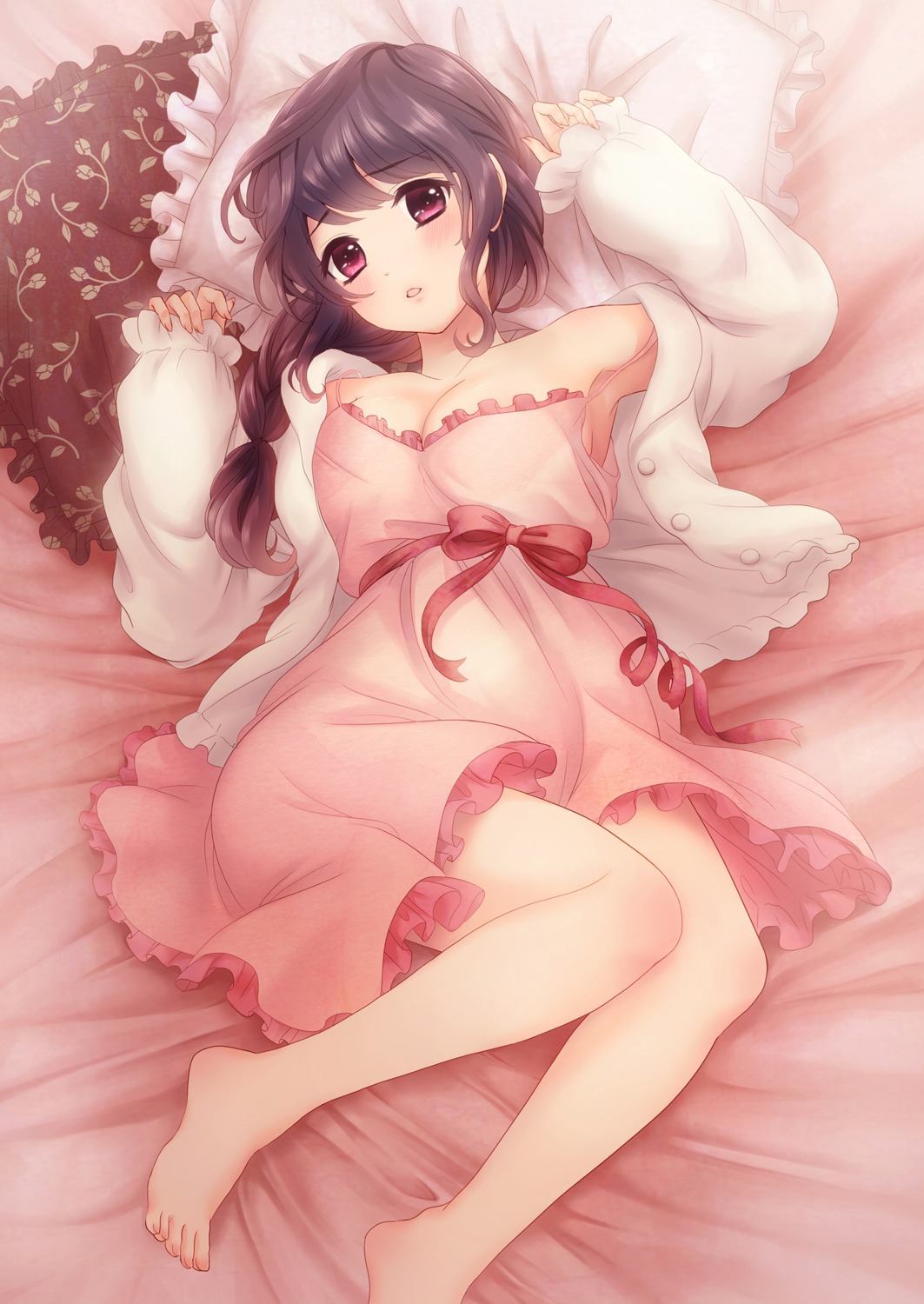 cleavage, dress, nanairo_fuuka, no_bra, open_shirt, pajama