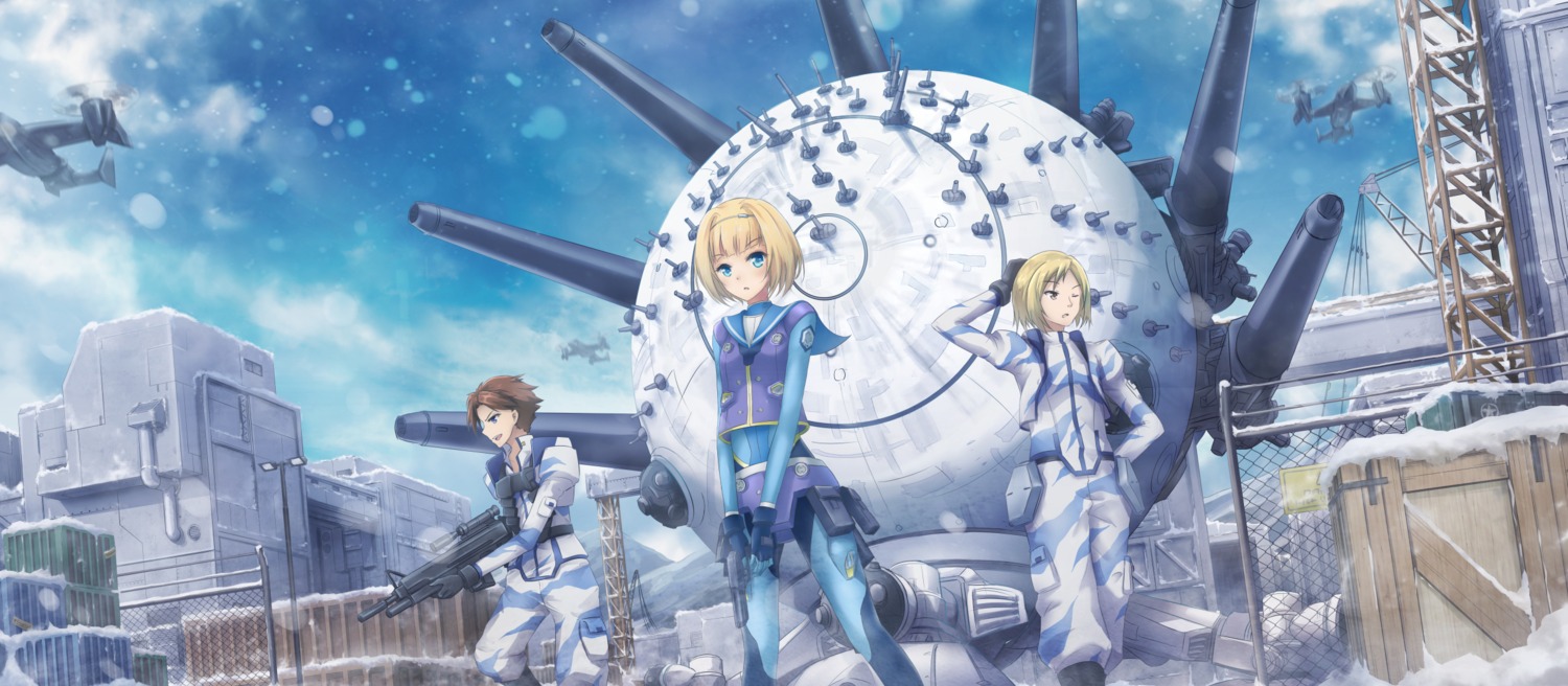 asakurashinji, bodysuit, gun, havia_winchell, heavy_object, milinda_brantini, qwenthur_barbotage, uniform