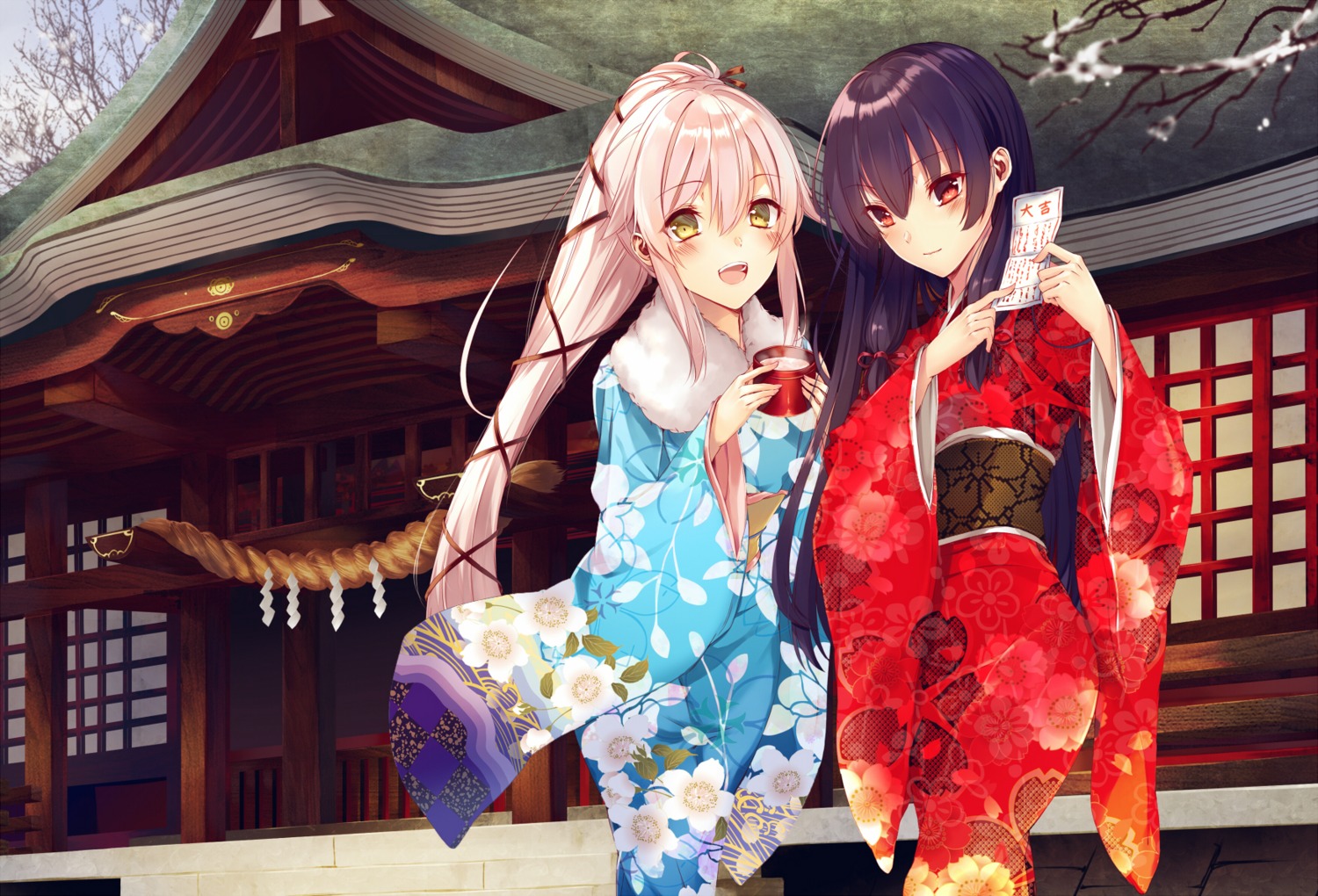 isokaze_(kancolle), kantai_collection, kimono, saijou_haruki, yura_(kancolle)