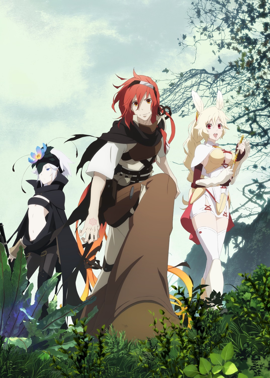 adlet_mayer, animal_ears, bunny_ears, cleavage, eyepatch, flamie_speeddraw, nashetania_loei_piena_augustra, no_bra