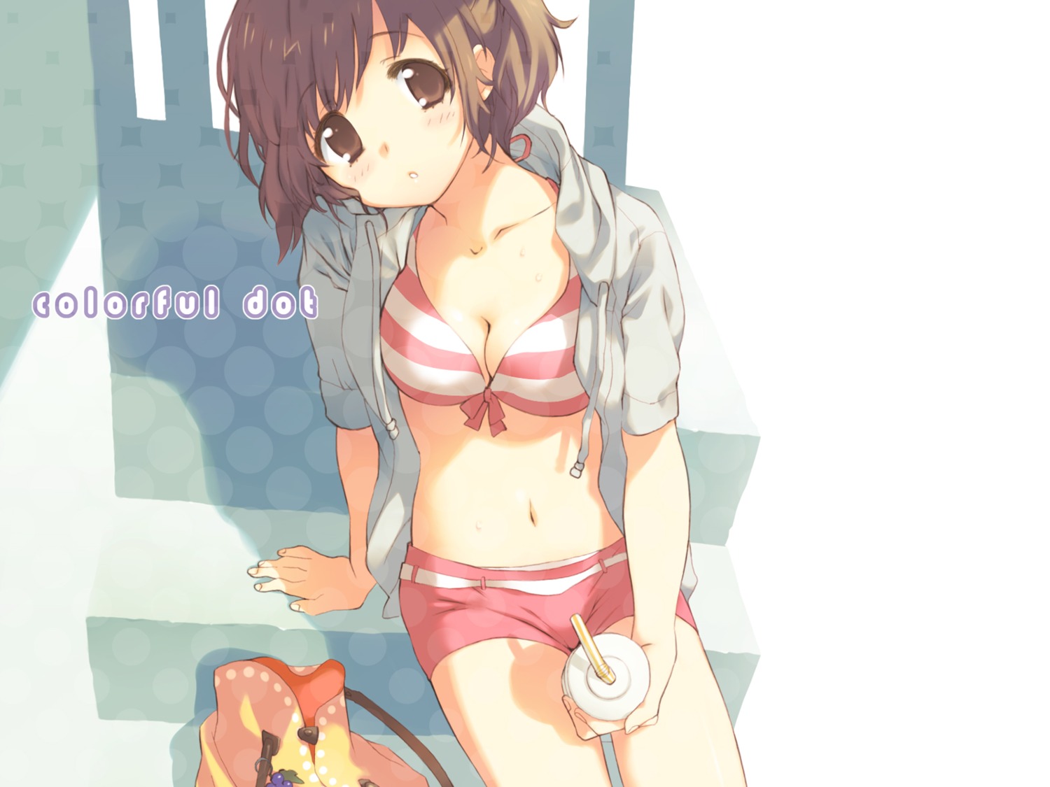bikini, cleavage, fujisawa_machi, open_shirt, swimsuits, wallpaper