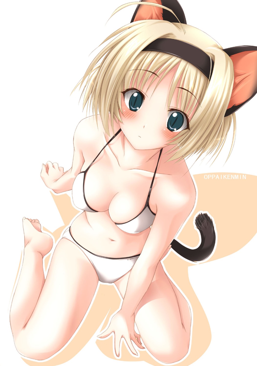animal_ears, bikini, cleavage, nekomimi, oppai_kenmin, swimsuits