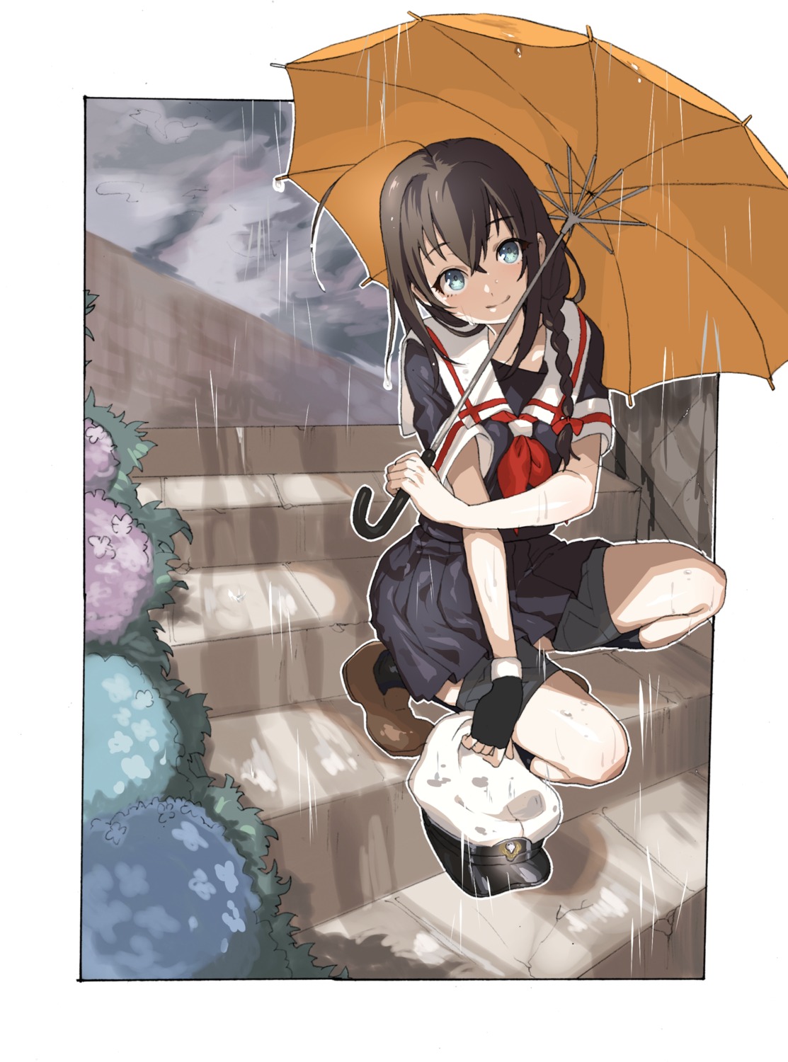 amaneku, kantai_collection, seifuku, shigure_(kancolle), umbrella