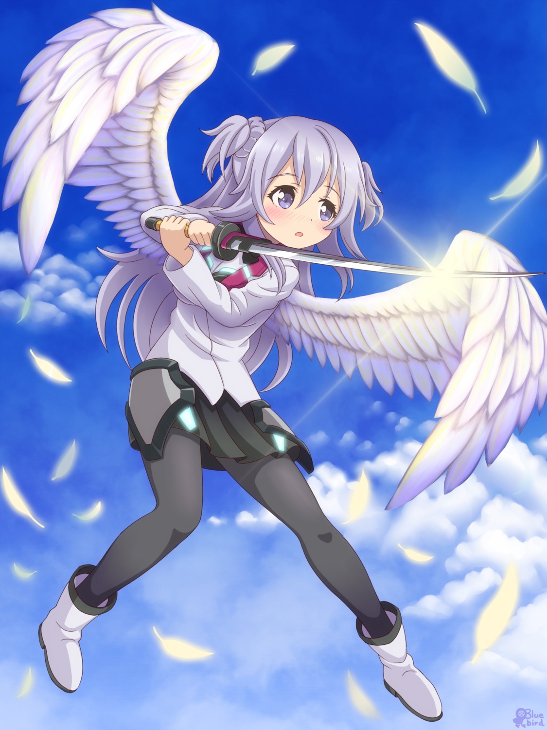 baruubaado90, gakusentoshi_asterisk, pantyhose, seifuku, sword, toudou_kirin, wings