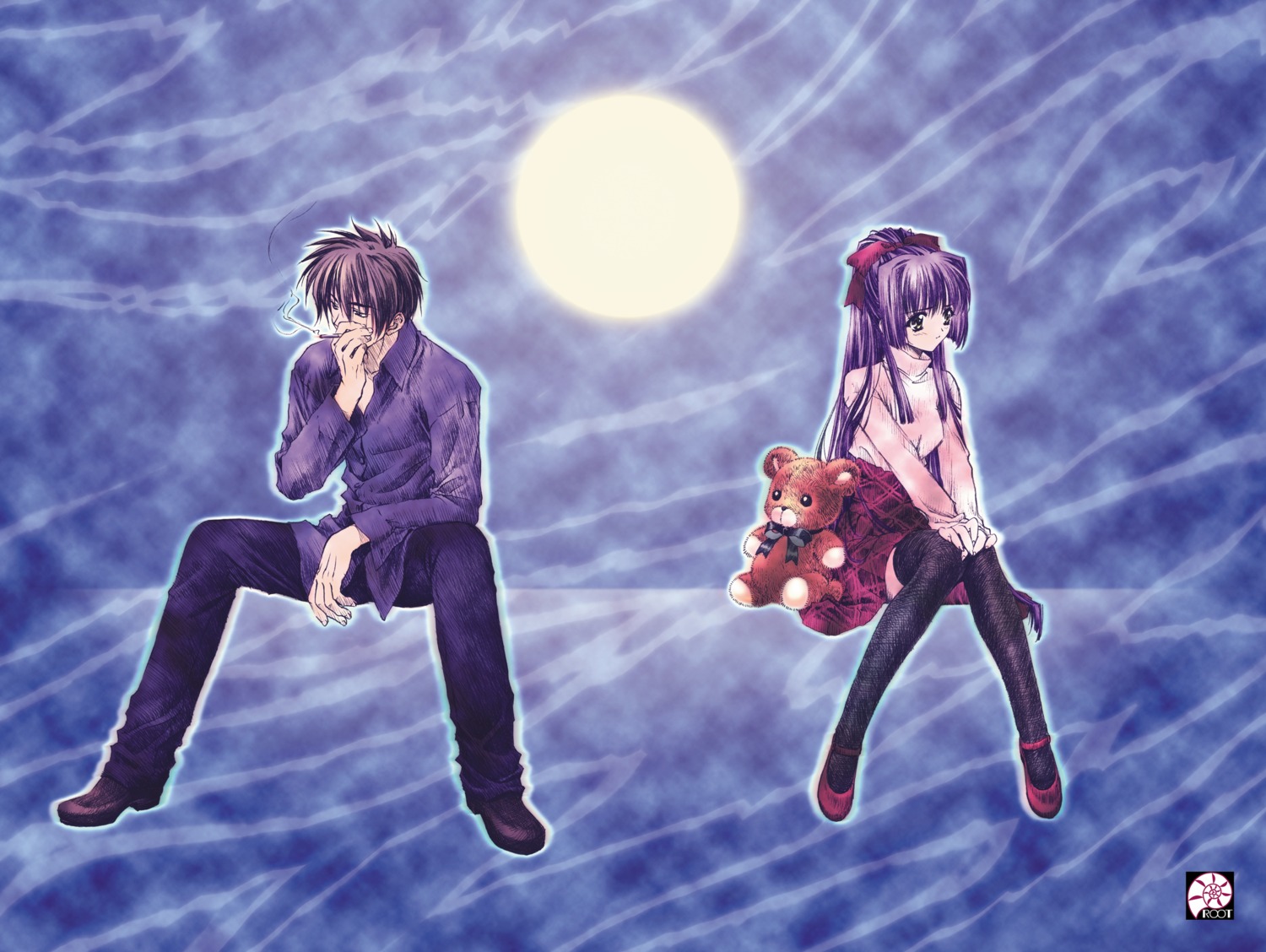 carnelian, hayama_koichi, kao_no_nai_tsuki, kuraki_suzuna, sketch, smoking, thighhighs