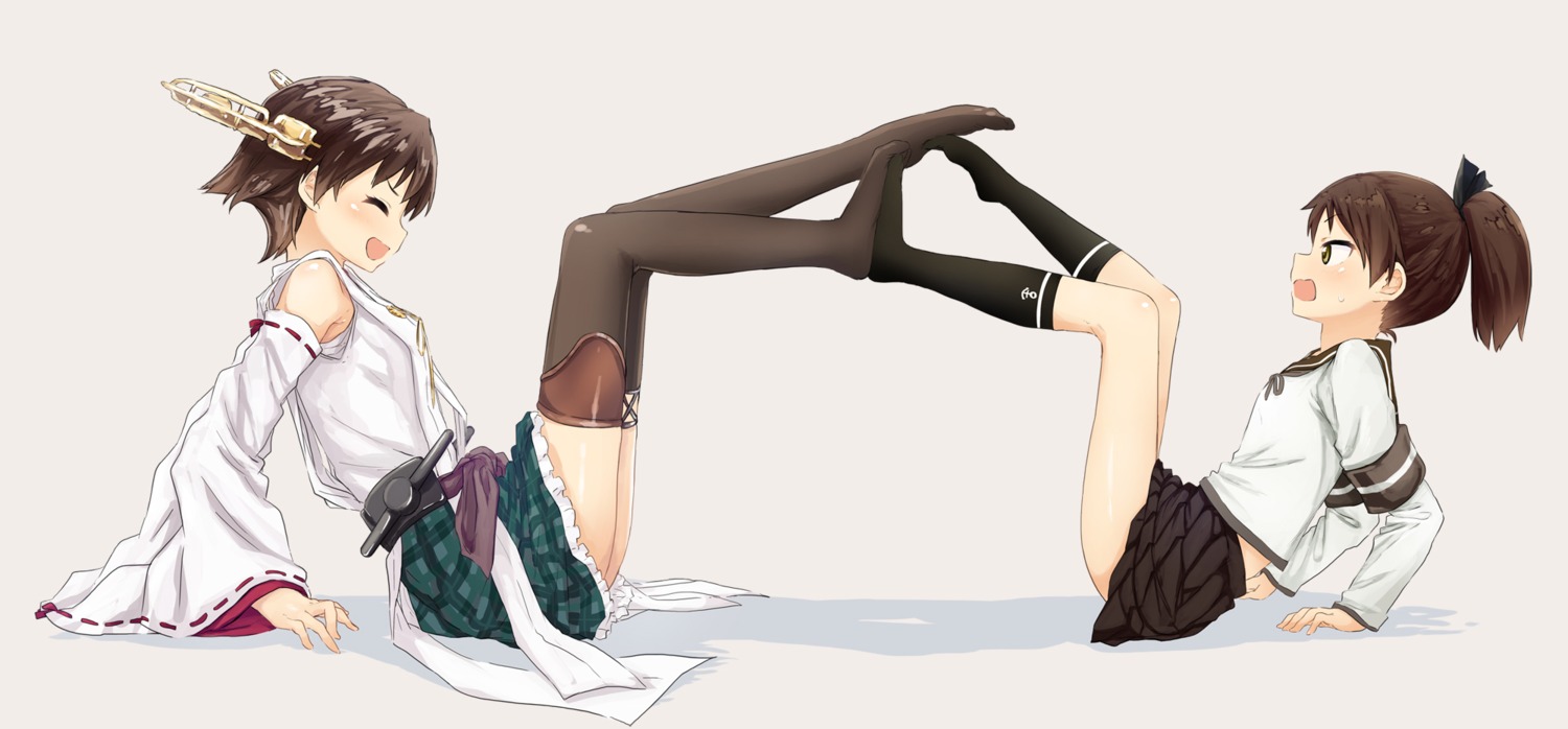 abe_kanari, hiei_(kancolle), kantai_collection, seifuku, shikinami_(kancolle), thighhighs