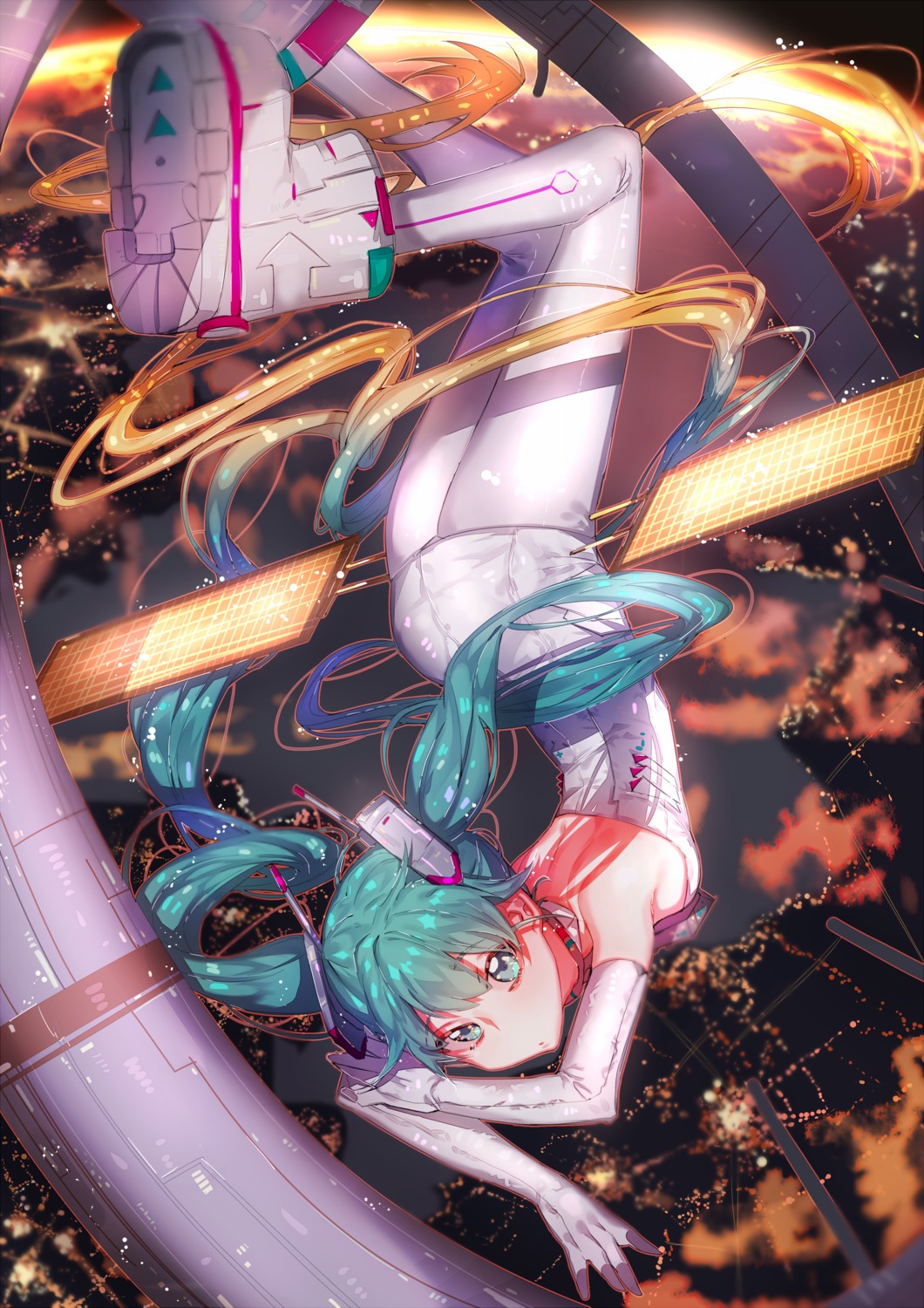 hatsune_miku, myo_ne, no_bra, pantyhose, racing_miku, vocaloid