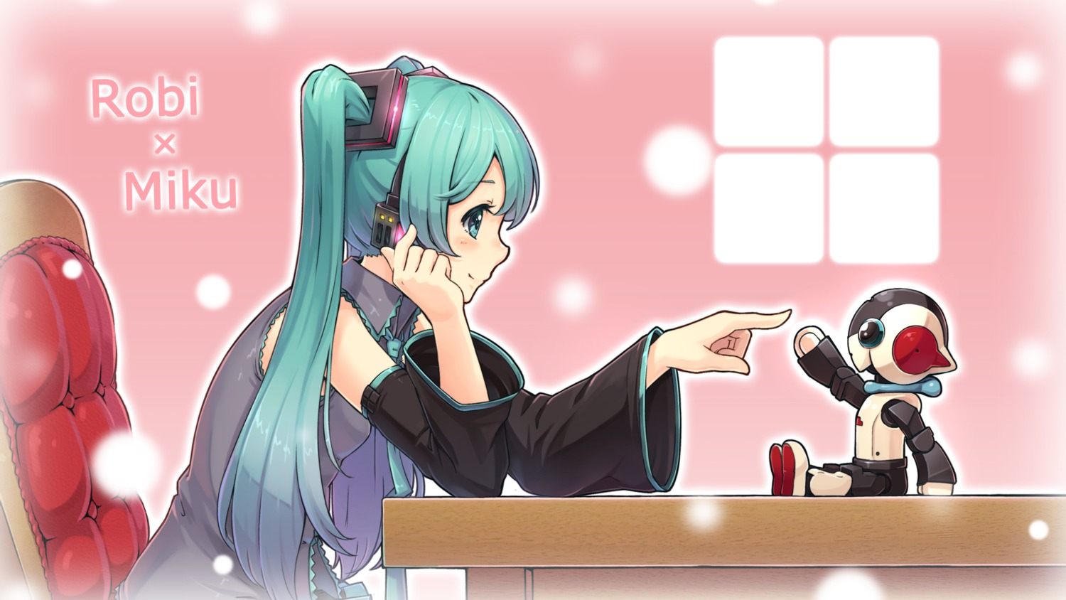 e-suke, hatsune_miku, headphones, mecha, vocaloid, wallpaper