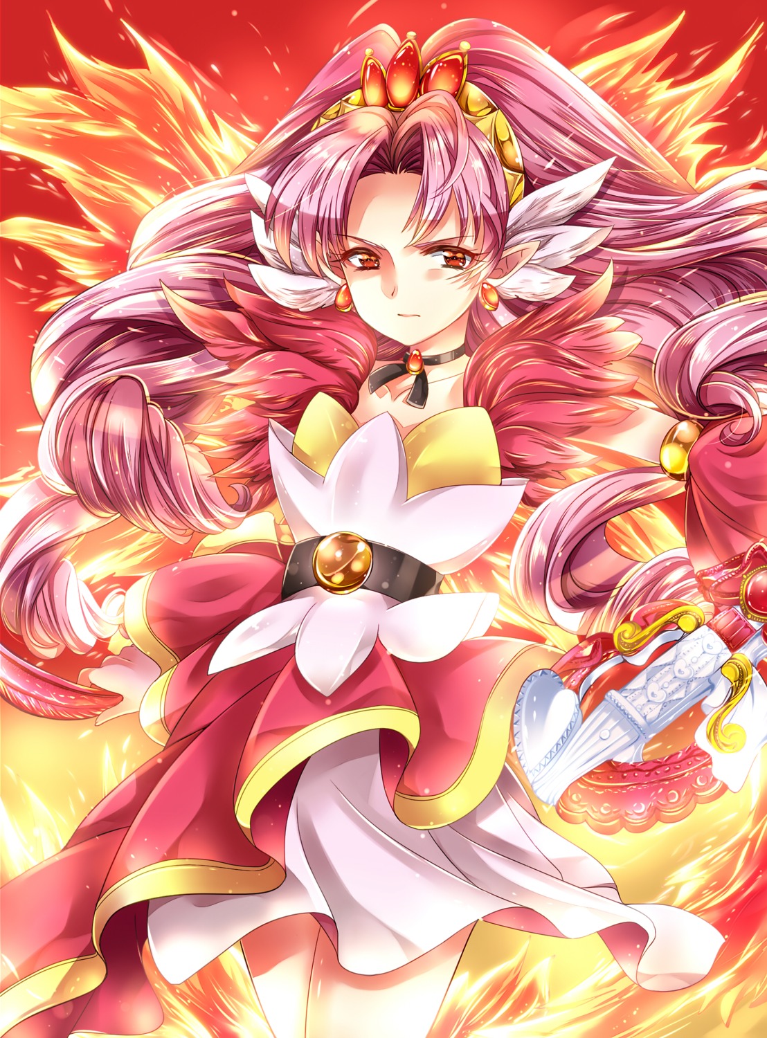akagi_towa, dress, go!_princess_precure, mihara_youzora, pointy_ears, precure, weapon