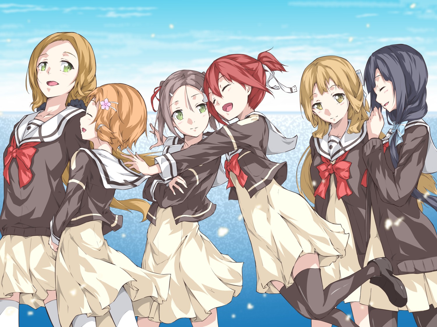 inubouzaki_fuu, inubouzaki_itsuki, miyoshi_karin, nogi_sonoko, pantyhose, sakuria, seifuku, sweater