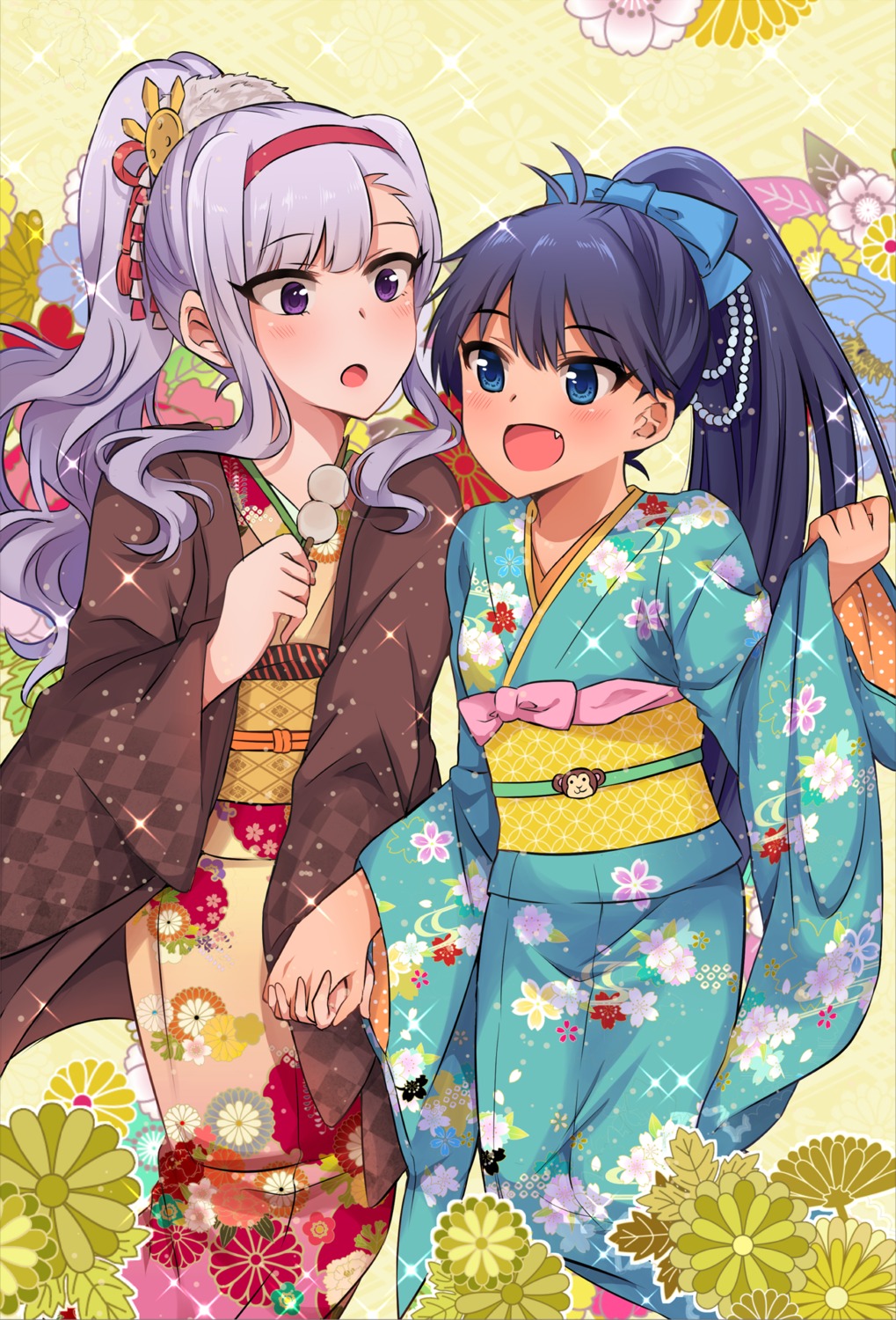 ganaha_hibiki, kimono, shijou_takane, the_idolm@ster, usameruti