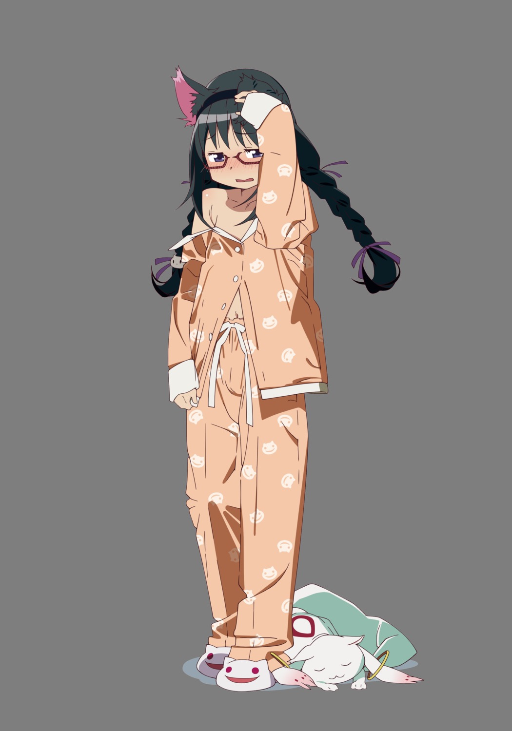 akemi_homura, animal_ears, bakemonogatari, hanekawa_tsubasa, kyubey, mahou_shoujo_madoka_magica, megane, monogatari_(series)