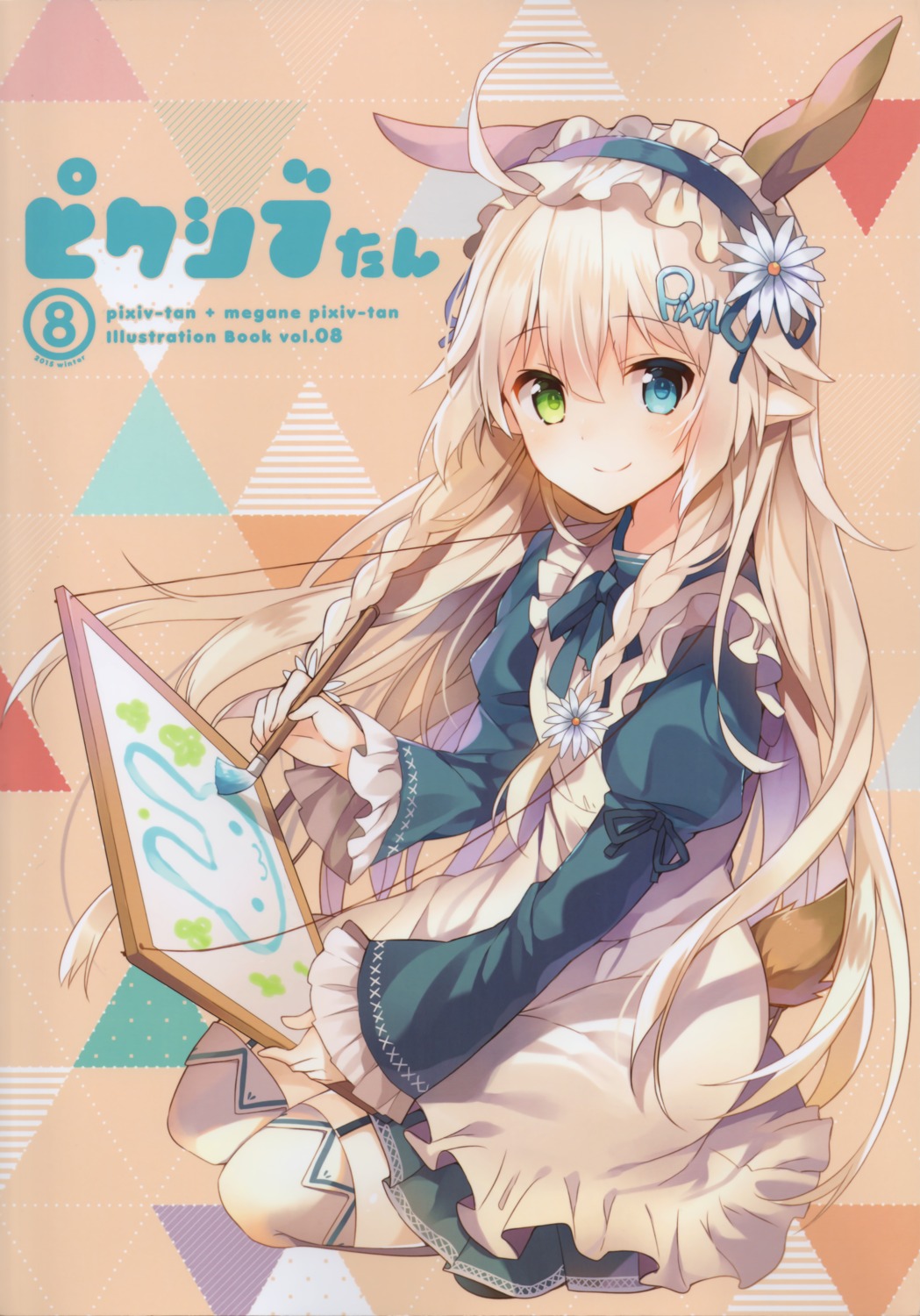 animal_ears, dress, mishima_kurone, pixiv-tan, stockings, tail, thighhighs