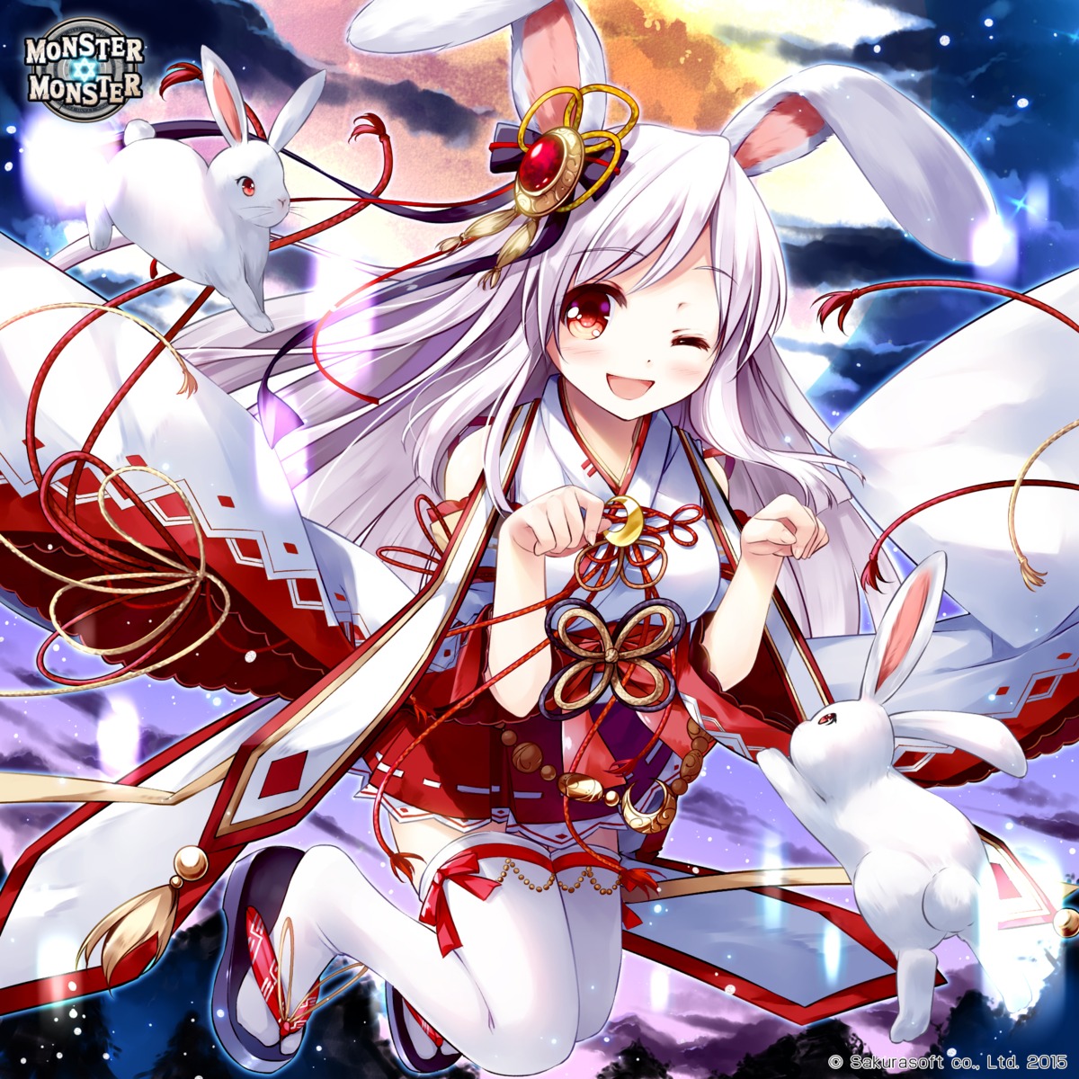 animal_ears, bunny_ears, miko, miyase_mahiro, monster_monster, thighhighs