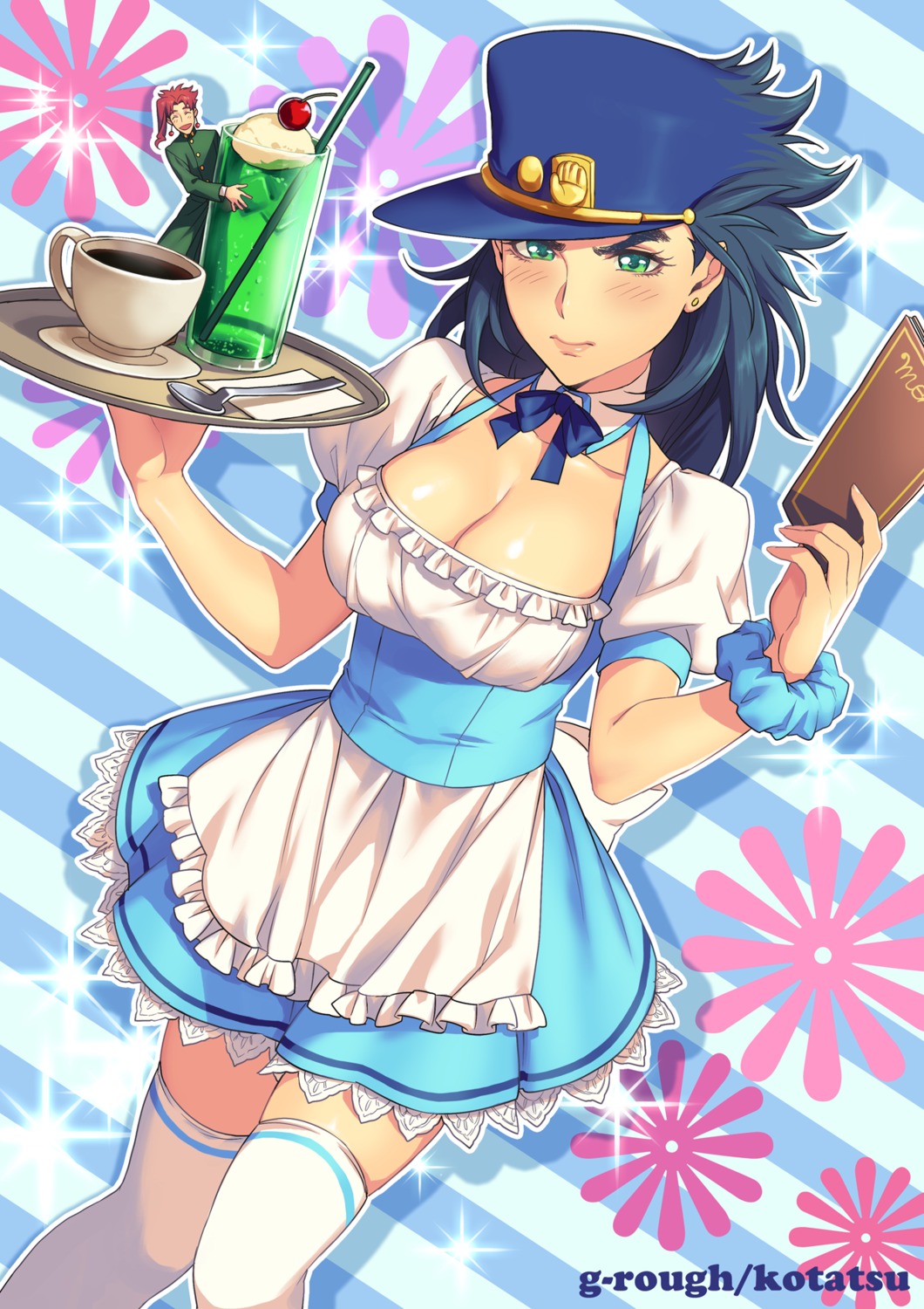 cleavage, dress, genderswap, jojo_no_kimyou_na_bouken, jojo_no_kimyou_na_bouken_part_3:_stardust_crusaders, kakyouin_noriaki, kotatsu_(g-rough), kuujou_joutarou