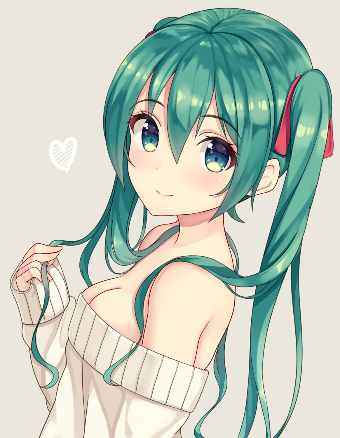 cleavage, hatsune_miku, hiiragi_hazime, no_bra, sweater, vocaloid