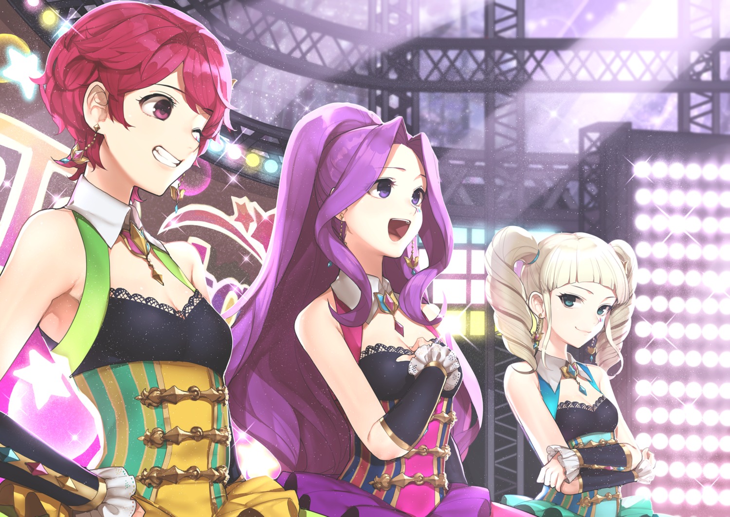 aikatsu!, cleavage, dress, hitoto, ichinose_kaede, kanzaki_mizuki, toudou_yurika